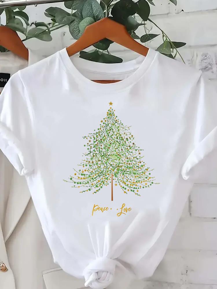 (Asian Size) leopard tree happy new year Tee merry Christmas festival O-neck Clothing Women's Top T Print Fashion ladies Graphic T-shirts