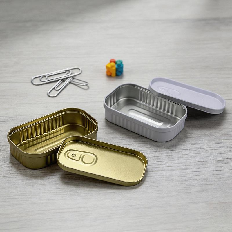 1/4Pcs Sardine Can Shaped Storage Tin Box Portable Metal Material Sealed Jar With Lid For Storing Small Items Household Goods