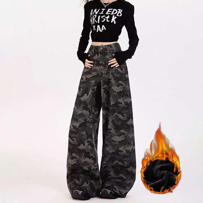 Women s High Waist Wide-Leg Velvet Workwear Jeans M