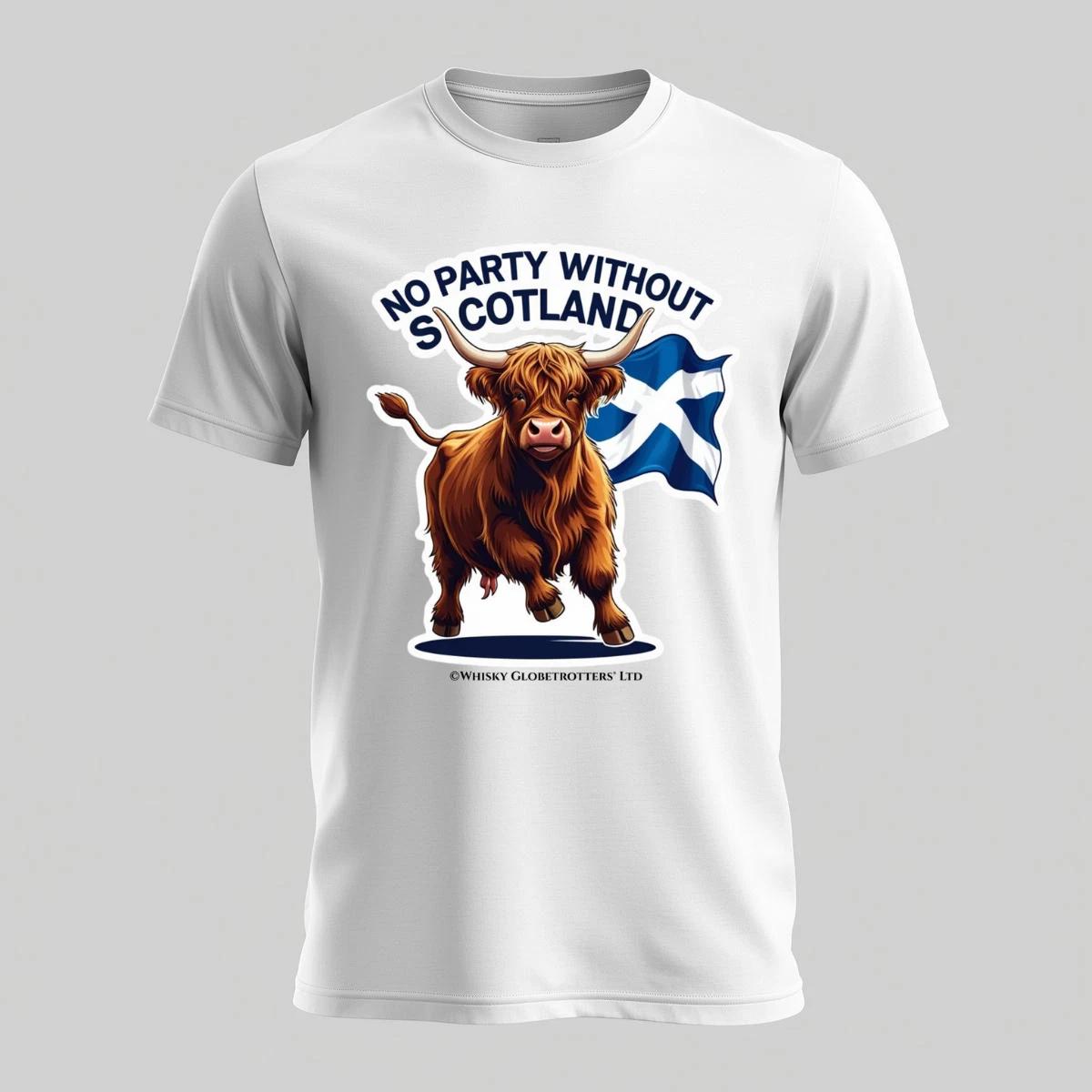 Highland Cow T-Shirt – No Party Without Scotland XL