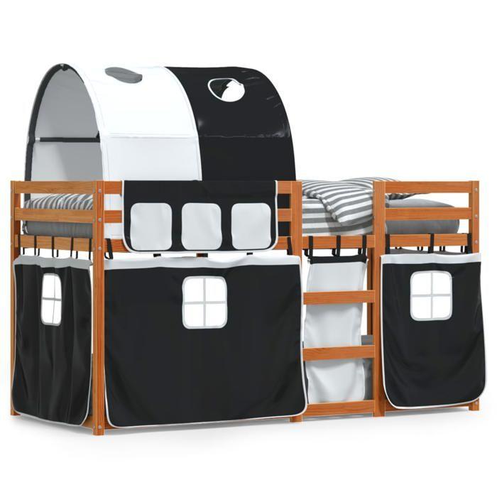 VidaXL Bunk Bed with Curtains White/black 90x190 Cm Solid Pine Wood, Bed, Bed Frame, Low Bunk Bed, Furniture of 3284039