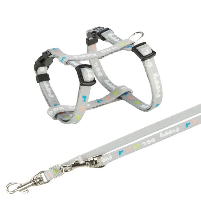 Harnais Junior 23-34 Cm/8 Mm Gris Avec Laisse Pour Chiot - Trixie