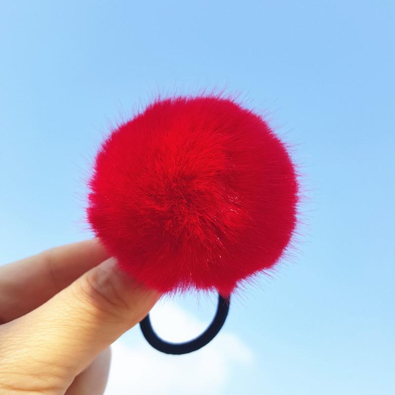 Candy Color Imitation Rabbit Fur Pompoms Elastic Hair Rubber Band Scrunchie Women Plush Hair Rope Autumn Winter Hair Accessories