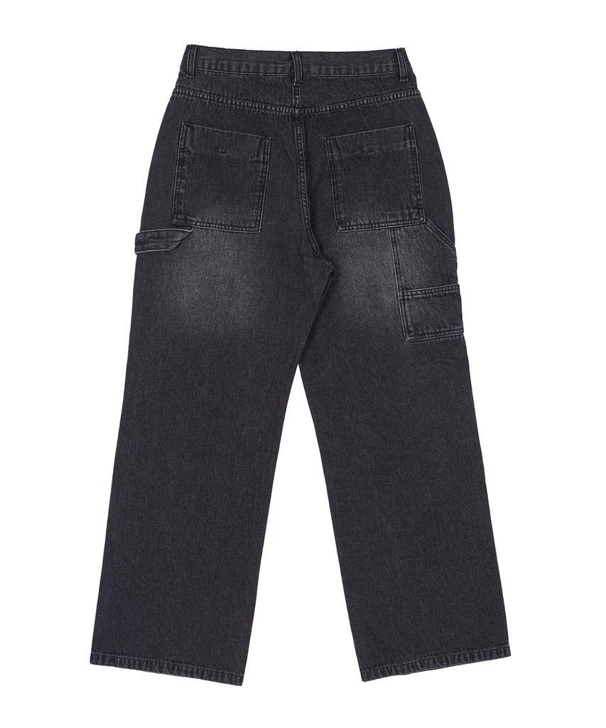 Biel Double Knee Carpenter Vintage Washed Work Denim Pants Black