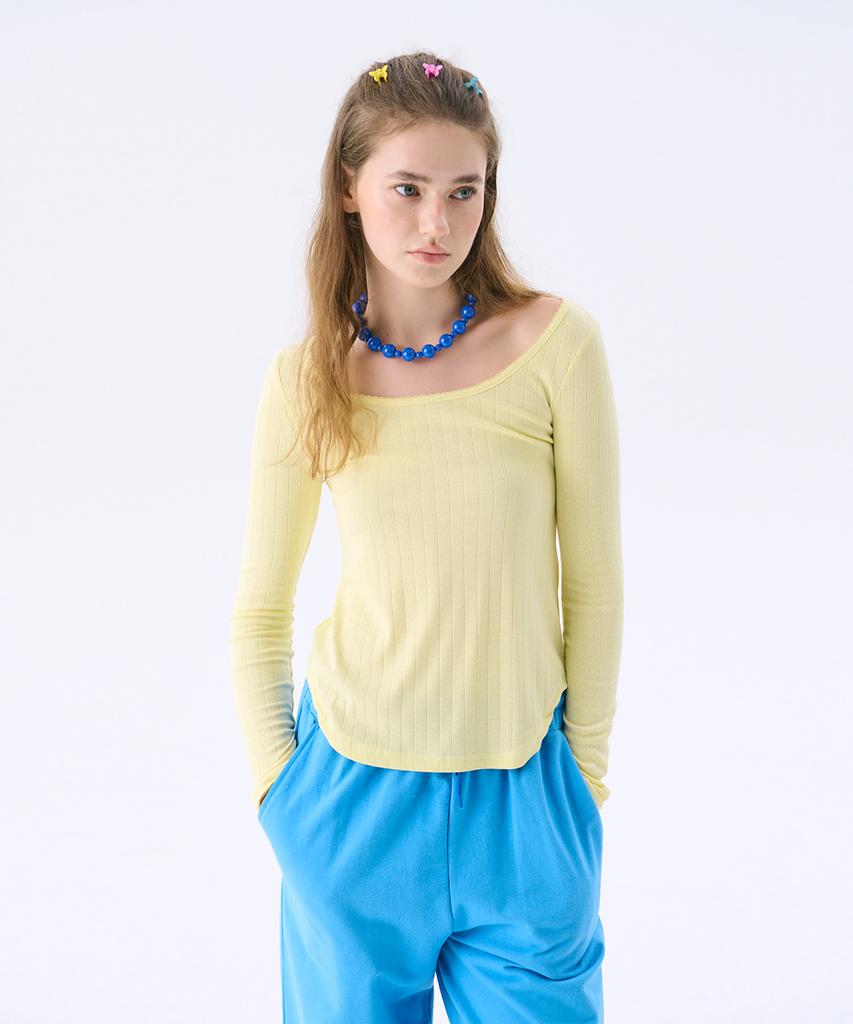 JUNEJUNE SPACE Scoop-Neck Eyelet T_Light Yellow