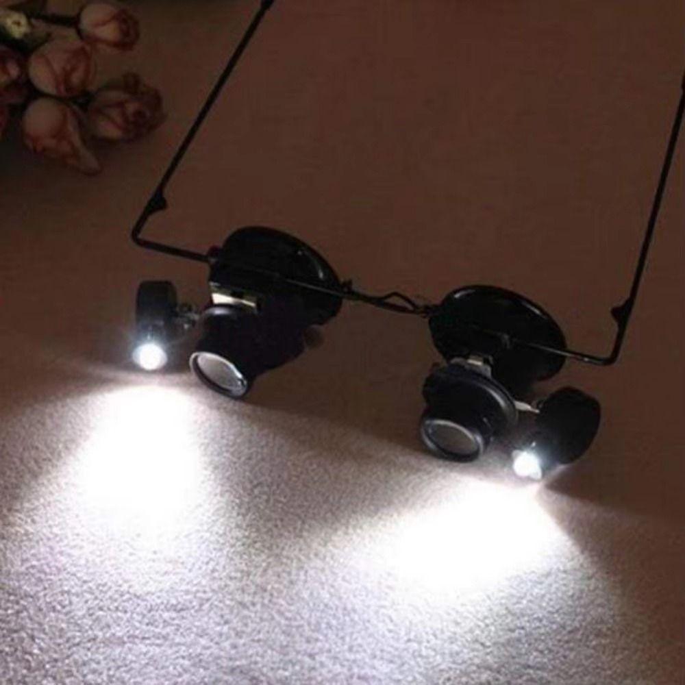 With LED Lights 20X Lens Magnifying Eyewear Jewelers Repair Wearing Magnifier  Jeweler Inspect Tool