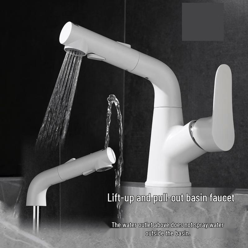Height-Adjustable Pull-Out Bathroom Faucet