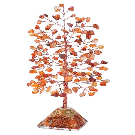 Karneol ädelstensträd Orgone Pyramid Base, Kristallträd för positiv energi, Feng Shui-dekor