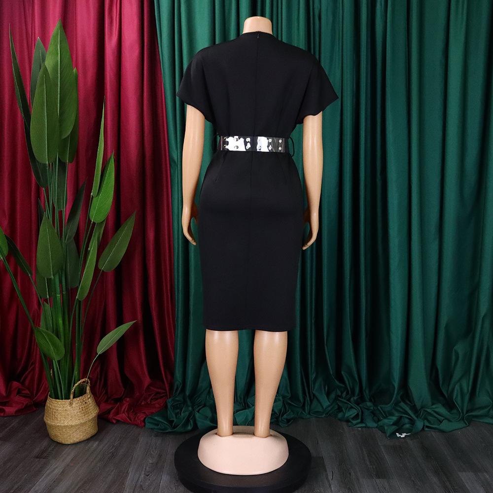 YYFS Dámská móda Léto Jaro Jednobarevný potisk Neformální šaty s krátkým rukávem a výstřihem do V s vysokým pasem