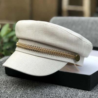 Summer Thin Imitation Cotton And Linen Breathable Versatile Cap Gold Chain Octagonal Hat Flat Top Hat Trendy Hat