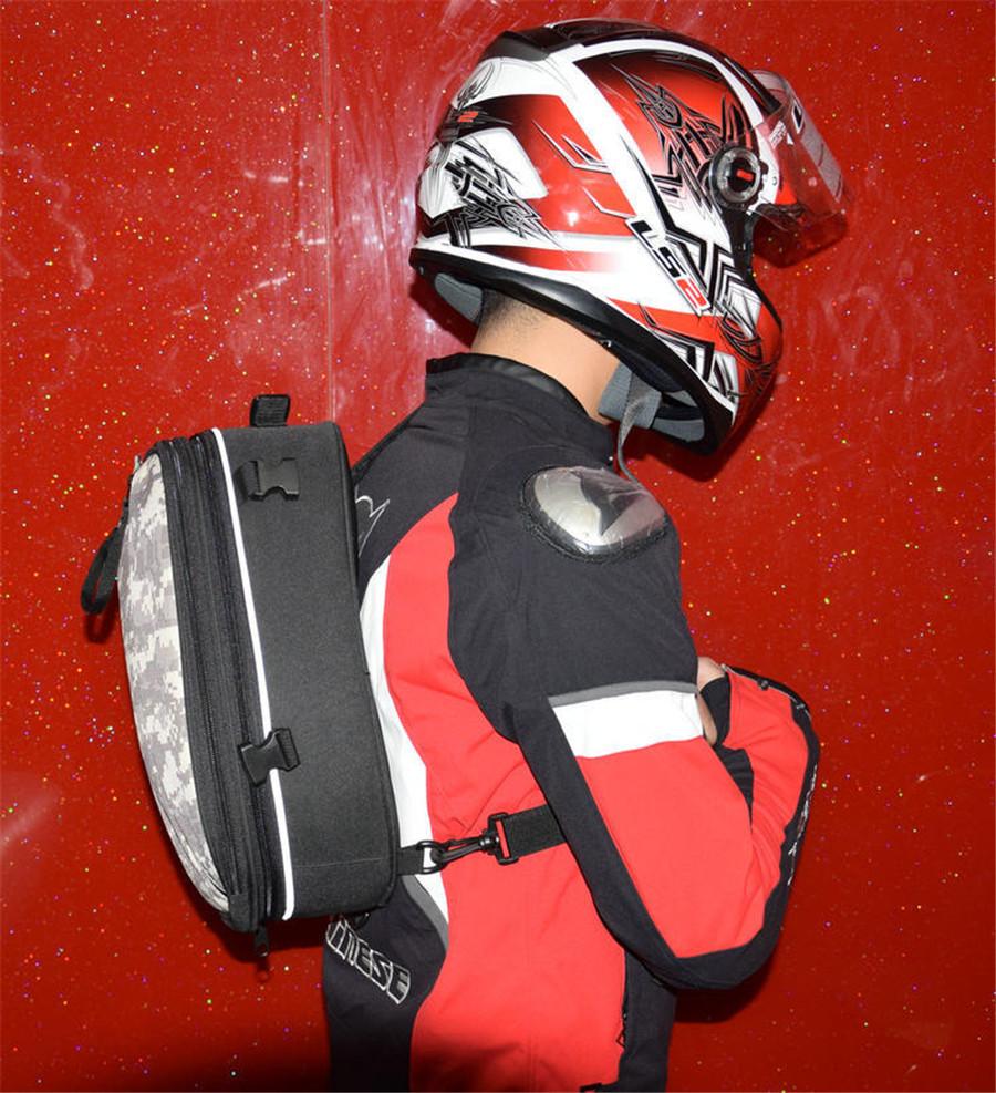 1x Black Motorcycle Helmet Bag Backseat Luggage Bag with Waterproof Cover 12-22L