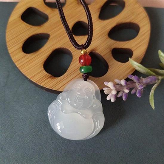 Agate Chalcedony Maitreya Buddha Pendant Necklace for Women - Multi-color Optional