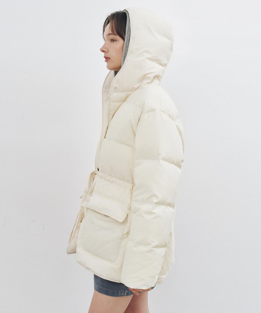 MONGDOL Duck Down String Belted Half Padded Jacket Cream Mdjp025Cream