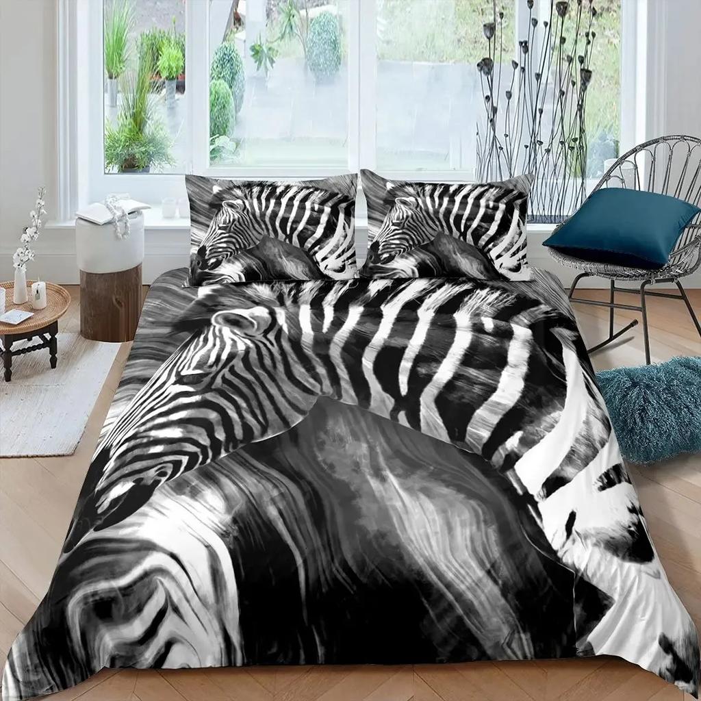 Zebra Duvet Cover Set King Size 3D Horses Steed Bedding Sets Africa Wild Animal Comforter Cover Set Personalized Bedspread Cover