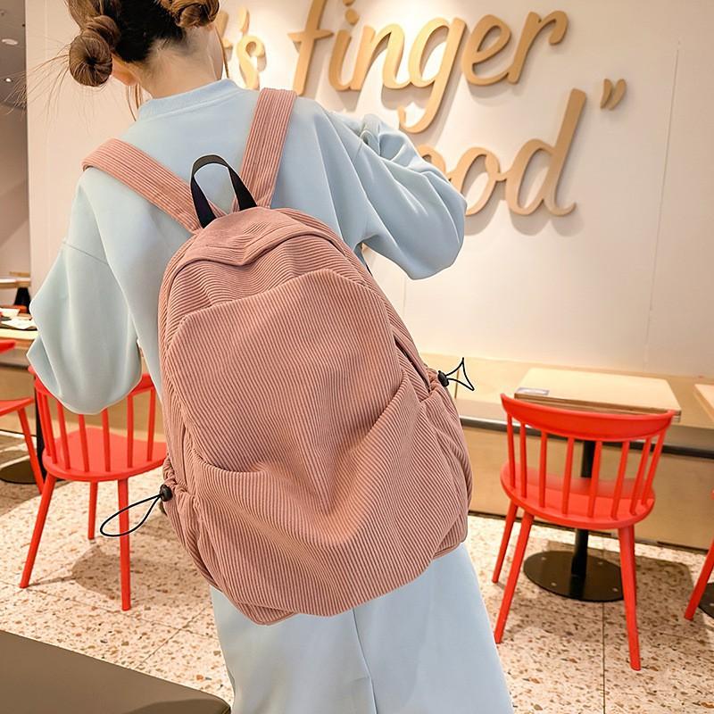 2025 New Corduroy Solid Color Backpack Female College Students 'schoolbag Simple Korean Style Japanese