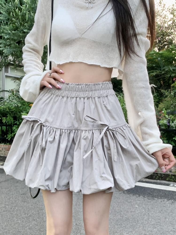 French Sweet Minority Design Sense Bow Flower Bud Skirt Female Autumn 2024 New High Waist Slim A-line Fluffy Casual Skirts