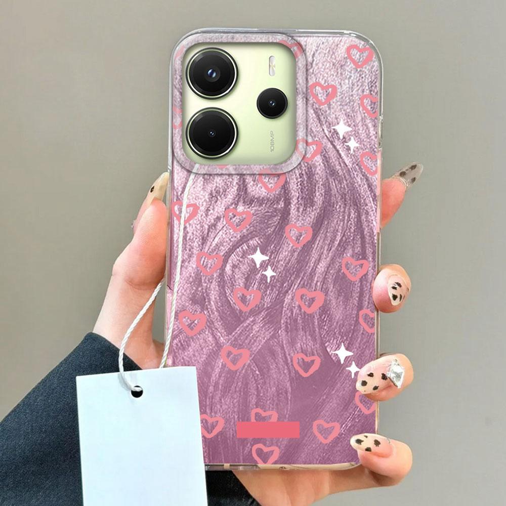Cute Pink Love Heart Phone Cases for Xiaomi Redmi 13C 13 A5 Note 13 14 Pro Plus 13T 14T Poco C71 C65 Shell Silicone Back Cover