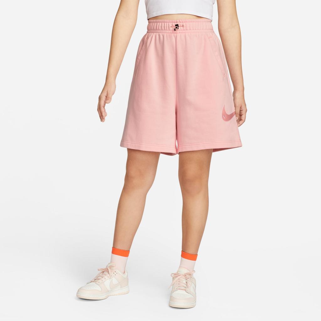 Nike Solid Color Logo Patch Loose High Waist Straight Casual Shorts Women Shorts Light-Pink DM6750-610