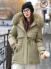 Parker Winter Damen Baumwollmantel Mittellang Großer Wollkragen Fleecegefüttert Baumwollwattiert Jacke Dicke Jacke