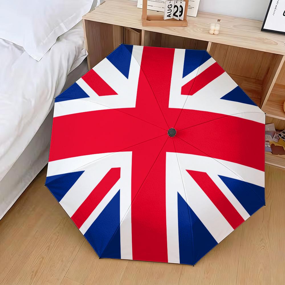 Vereinigtes Königreich Nationalflagge Union Jack Aufdruck Automatischer Faltregenschirm Wasserdicht Winddicht Kompakter Reise-Regenschirm
