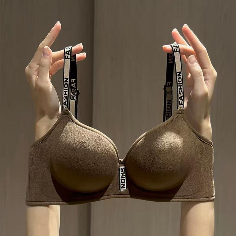 Nude Seamless Bra with Fashion Letter Printed Adjustable Straps S коричневый