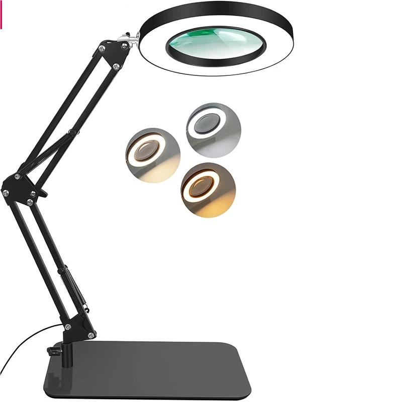 Magnifying Glass with Light and Stand 5X Magnifying Lamp LED Lighted Desk Magnifier for Close Work Reading Repair Crafts