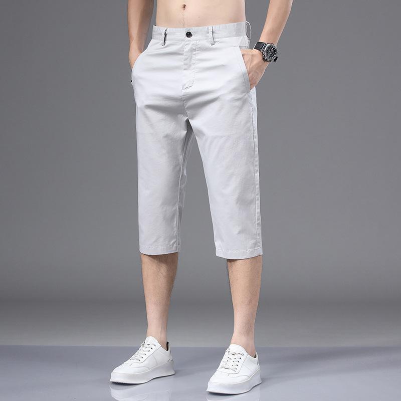 Summer Mens Cotton Cropped Pants Fashion Casual Loose Leg Straight Trouser Vintage Calf-Length Shorts Streetwear