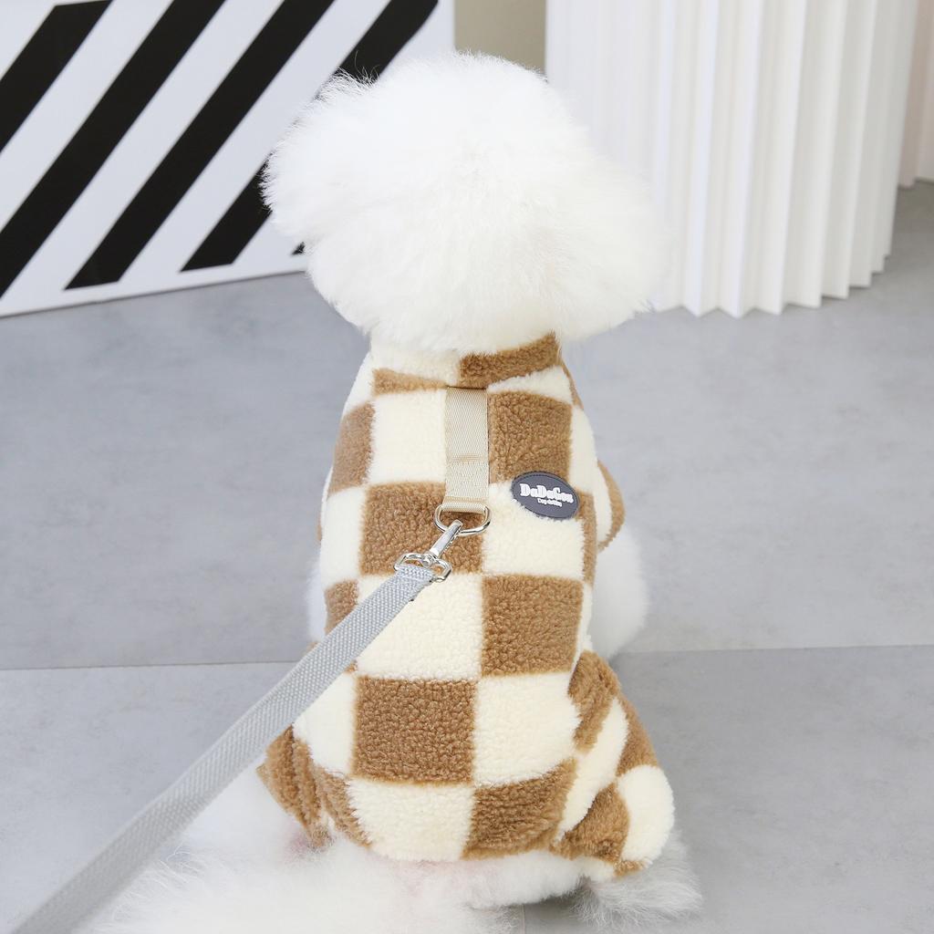 Korean contrasting colors pet four-legged fleece coat large square dog autumn and winter clothes warm checkerboard teddy puppy clothing