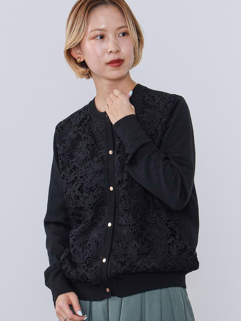 Knit Front Lace Knit Cardigan BLACK ONE SIZE [Beams Heart] L/S Women's