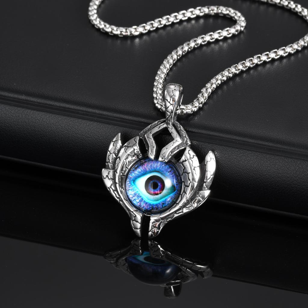 Vnox Big Evil Eye Pendant Necklace, Chunky Stainless Steel Badge with Turkish Eye Pendant, Punk Men Accessory