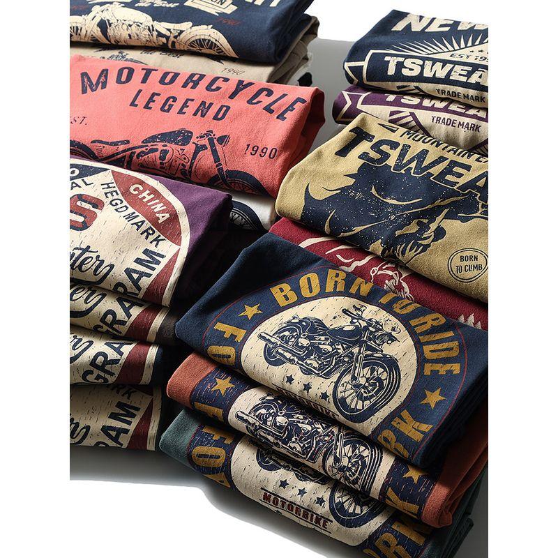 Trade Export to Domestic Sales American Retro Printed Pure Cotton Trendy Brand Short-Sleeved T-Shirt Men's Summer Base Layer Men's Clothing T-Shirt