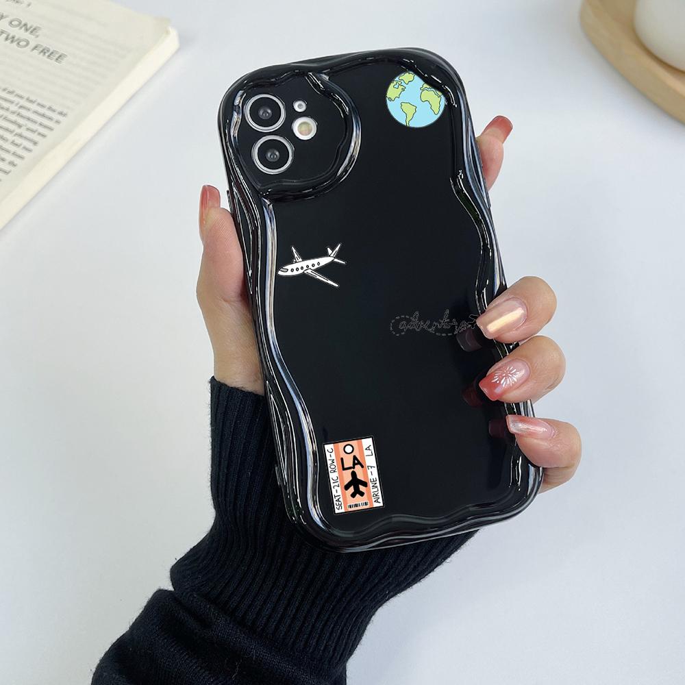 N68 Airplane flight trajectory art Soft Wavy Phone Cases for iPhone 14 Pro Max 13 mini 15 Plus XR 7 8 6 XS Max 12 11 Protective Bumper Cover