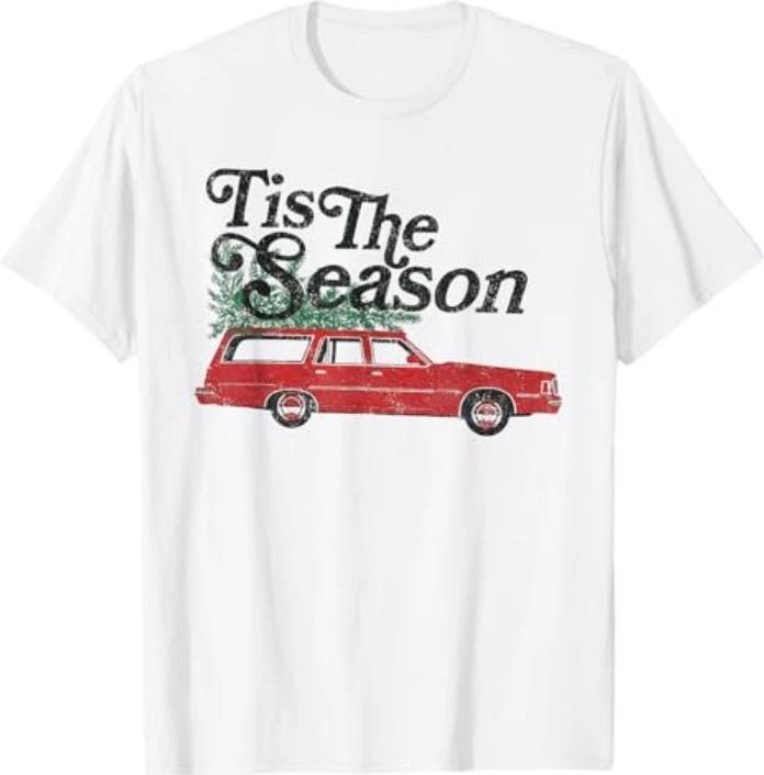 ’Tis The Season Retro Wagon Christmas Tree Holiday T-Shirt M