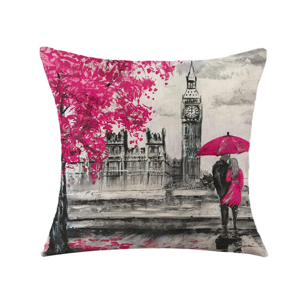 Valentine's Day Pillow Printed Landscape Character Linen Short Plush Pillow Case Home Decoration Pillow Case