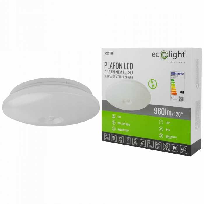 Plafoniera Led 12W 4000K Ip44 Z Czujnikiem Pir