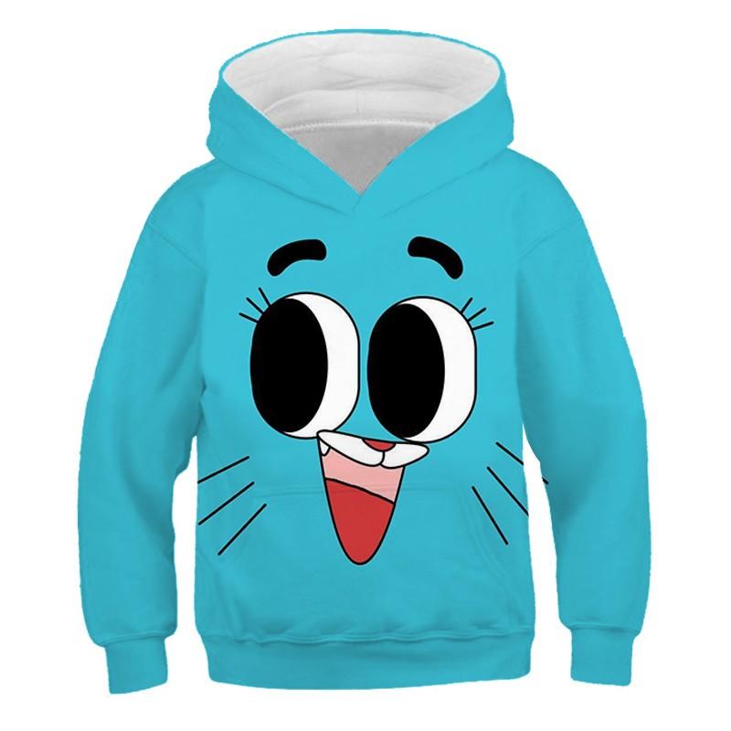 Spring and Autumn Animated Cartoon Gumball's Wonderful World 3D Printed Pullover Cute Vibrant Fun Long Sleeves Hooded Sweatshirt