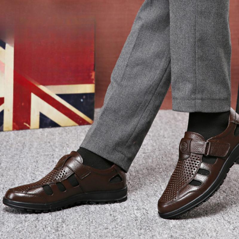 High Quality Men's Sandals Genuine Leather Dad Shoes Thick Bottom Non-slip Casual Sandals Outdoor Men Beach Shoes Large Size 47