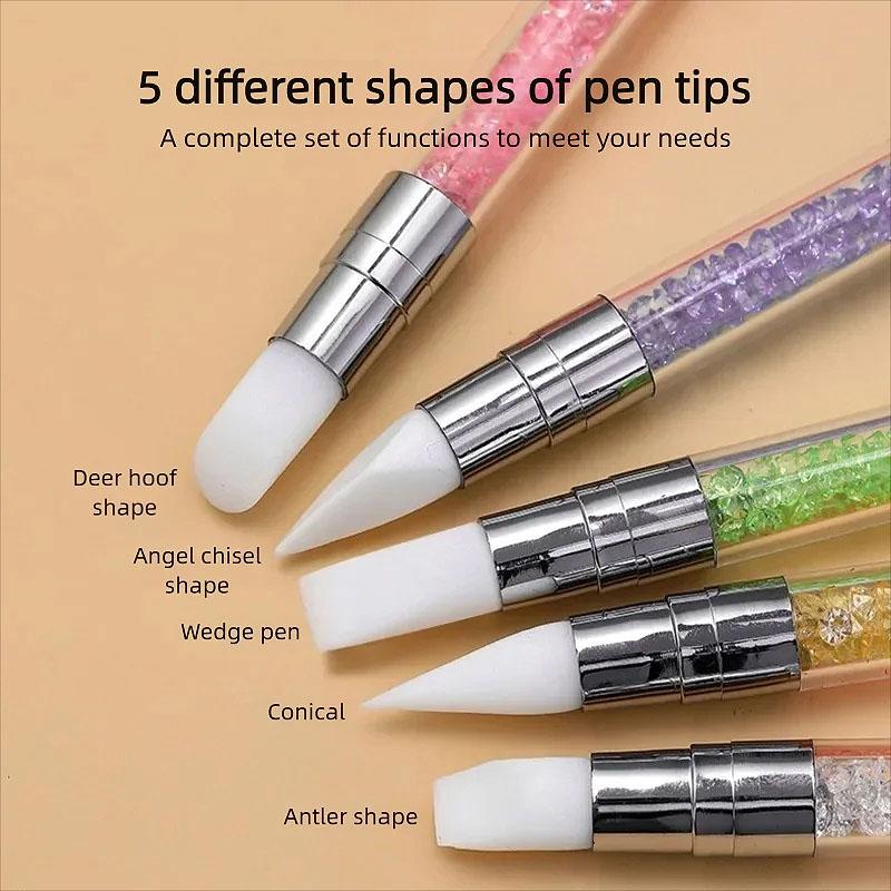 Rhinestone Applicator Pencil Dual-Ended Silicone Head Carving Dotting Pen Nail Dot Pen Stone Picker Refill Manicure Tools DB05