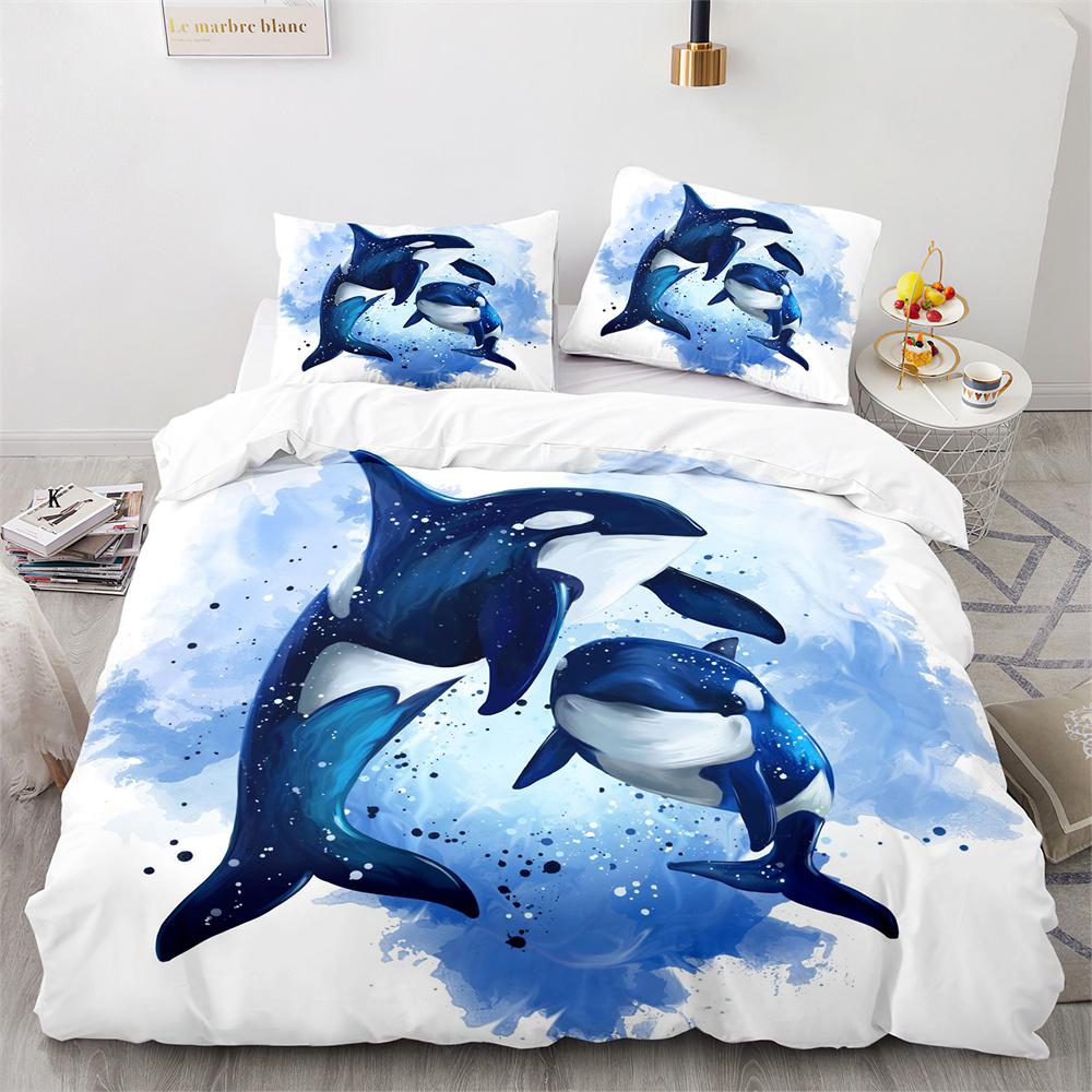 Dolphin Duvet Cover King Queen Size Lovely Sea Life Bedding Set For Kids Boy Girl Cute Ocean Animal 2/3pcs Polyester Quilt Cover