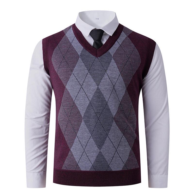 Men's V-Neck Knit Vest - Autumn/Winter Style, Sleeveless Casual Pullover for Middle-Aged and Young Adults
