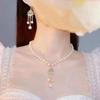 Pearls Party Jewelry Zinc Zinc Alloy Women's Necklace Lotus Shape Crystal Pendant Korean Style Necklace