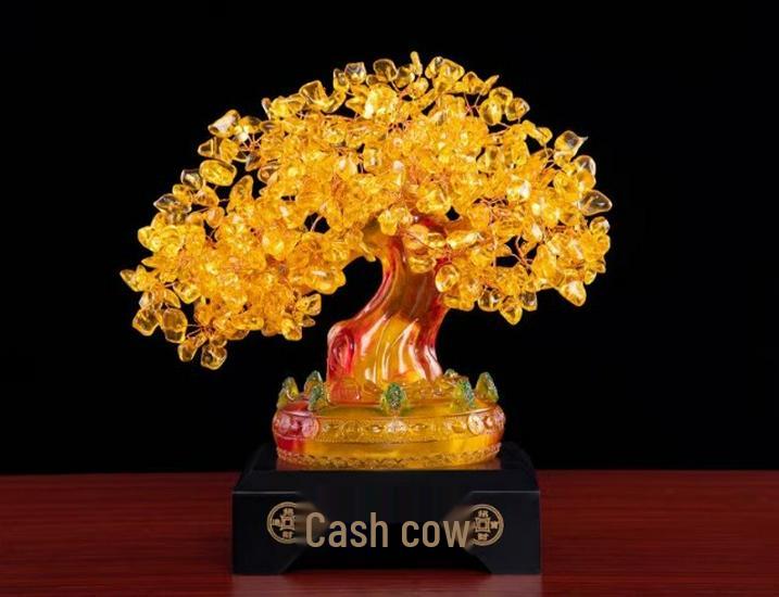 Citrine Money Tree Figurine: Attracts Wealth & Fortune, Perfect for Wine Cabinet or Living Room Entrance Decor.