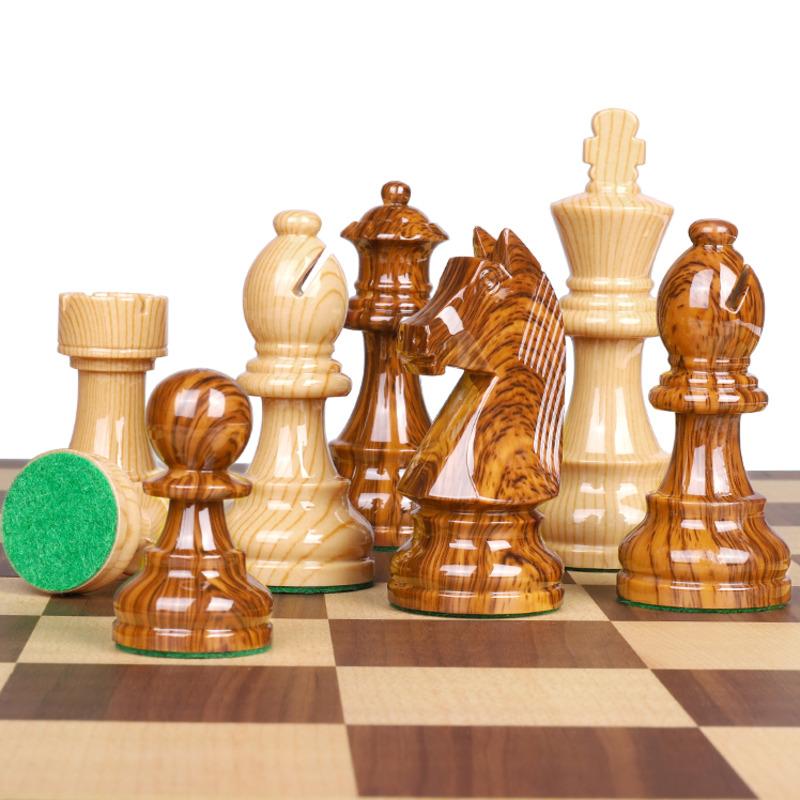 9.6Cm König Luxus Standard Schweres Schachset Faltbare Nichtmagnetische Schachfiguren Für Kinder Familie Reise Schachbrett Tischspiel