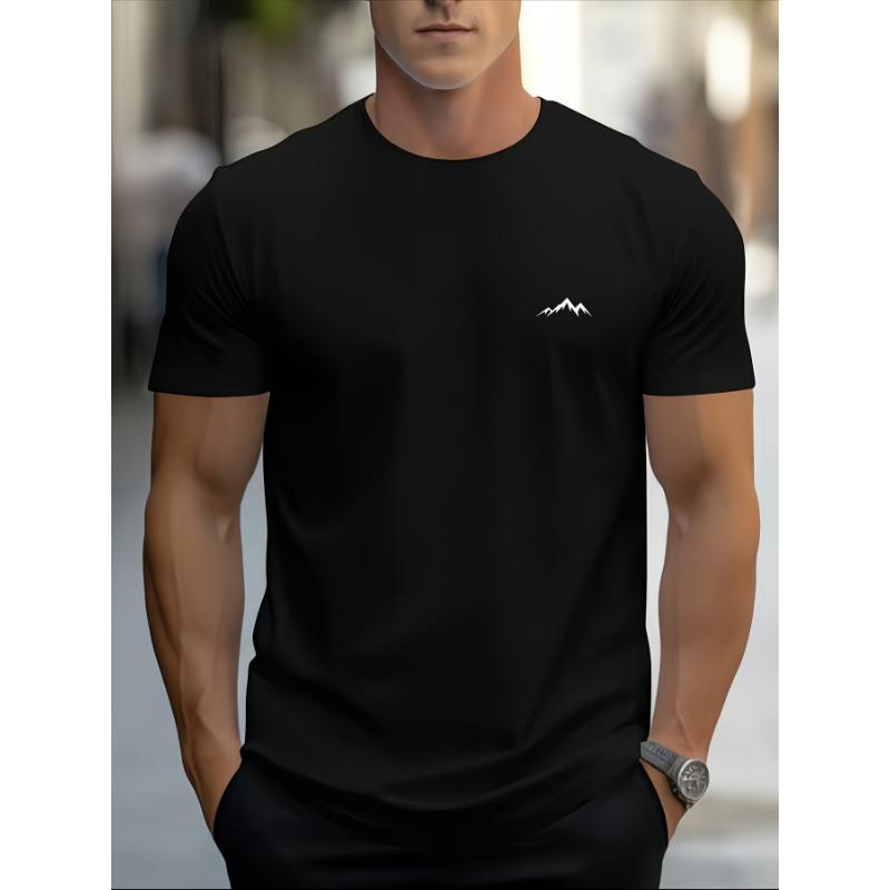 Men's Summer 100% Pure Cotton Fashionable Casual Sports Loose Mountain Print Round Neck Short Sleeved T-shirt Top