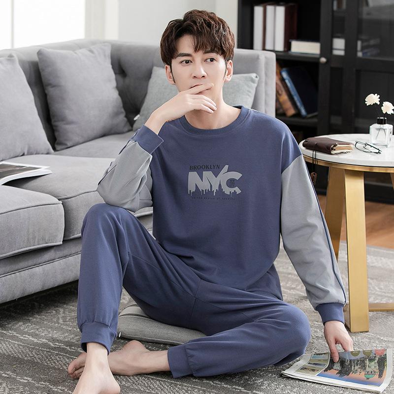 Set Pigiama in Cotone da Uomo Taglie Forti Primavera/Autunno - Manica Lunga, Abbigliamento per la Casa Casual