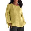 Long Sleeved Round Neck Solid Color Top Cotton and Linen Women’s Blouses & Shirts