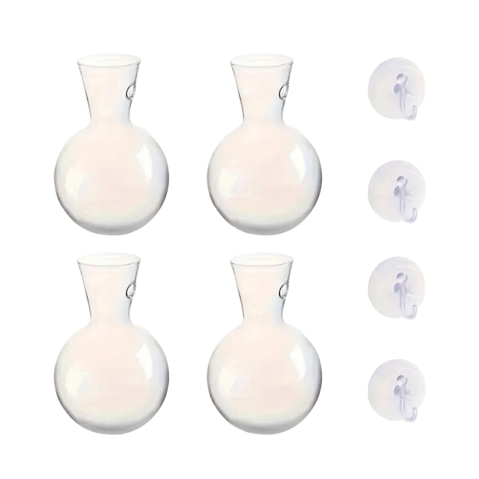 

Set of 4 Glass Wall Mounted Vases with Suction Cup Hooks for Creative Desktop Home Decoration Modern Hanging Planters one size