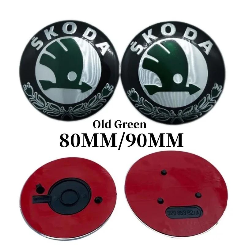 blcr1 Car Sticker 2025 New 2Pcs 80MM/90MM 3D Car Emblem Badge Hood Front Rear Trunk Logo For Skoda Fabia 1 2 Octavia a7 RS Superb Rapi