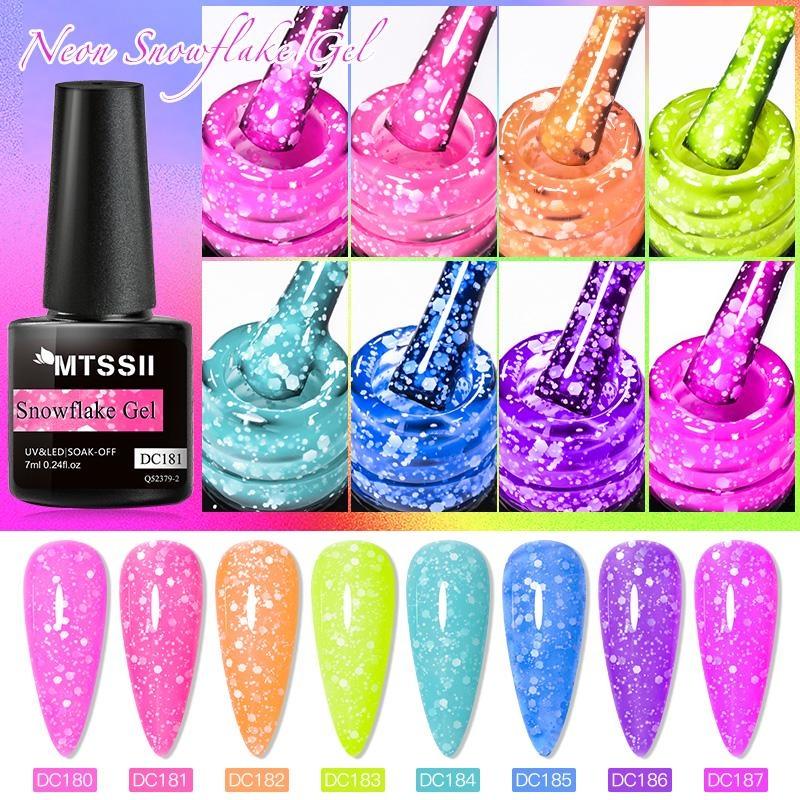 Mtssii 7ml  Snow Flake Gel Nail Polish UV LED Semi Permanent Pink Purple Glitter Snow SequinsGel Nails Art Design Varnish Manicure