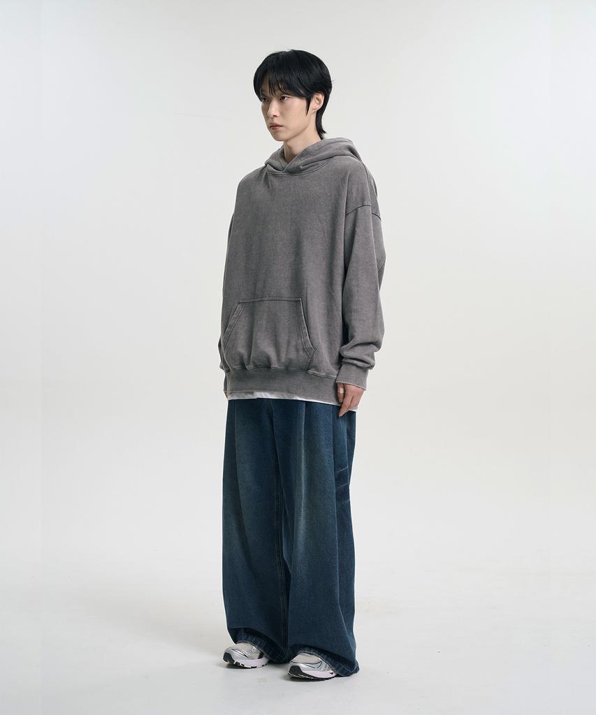 Oversized Pigment Sweat Hoodie Khaki Gray